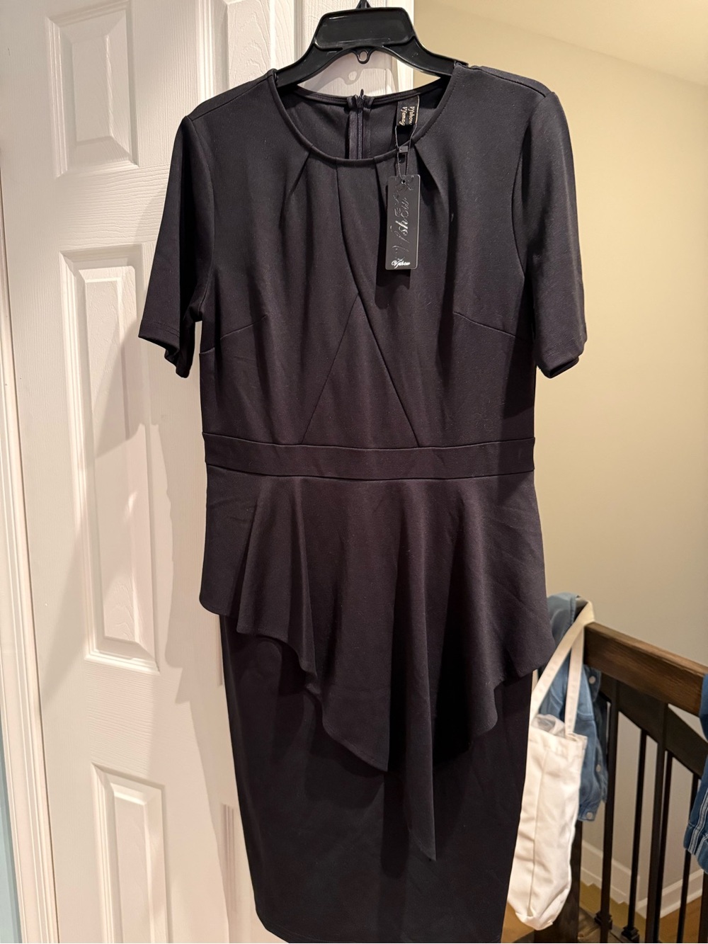 Black Peplum Midi Dress with Short Sleeves